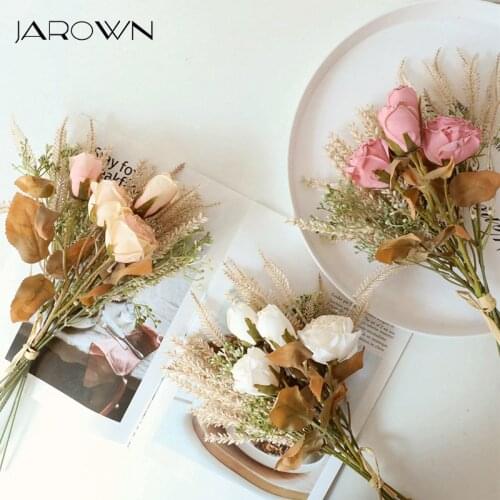 JAROWN Fake Flowers Roses Corn ear Bouquet Wedding INS Style Artificial Flowers Plant Home Decoration Bridesmaid Holding Flowers