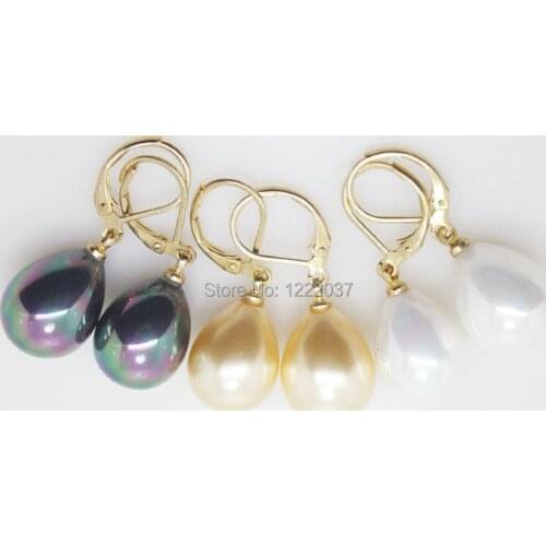 Beautiful 3 Color 3 pairs 12X16mm shell Pearl TearDrop Lever back Earring