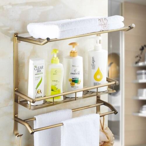 1/2 Tier Copper square bathroom shelf gold, 3 type Brass shelf towel bars vintage,Antique bathroom storage rack shelf wall mount