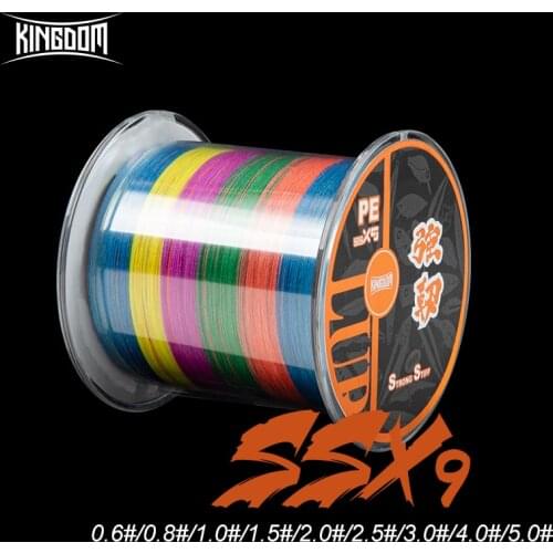 Kingdom SSX9 Multi-color Fishing Lines 300m 500m 9 Strands Weaves PE Braid Line 15-65 LB Super Strong Multifilament For Fishing