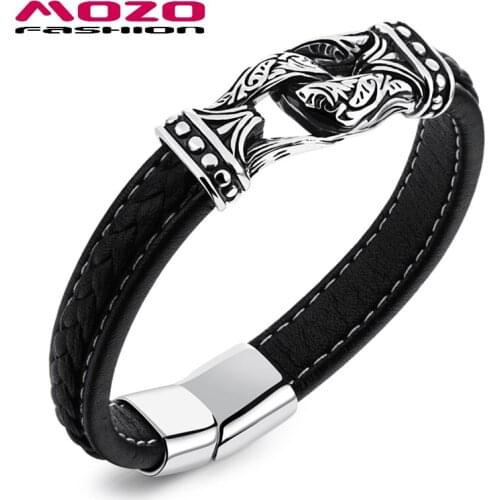 Fashion Male Leather Bracelet Stainless Steel Magnetic Clasps Punk Bangle Rock Men Jewelry Homem Pulseira