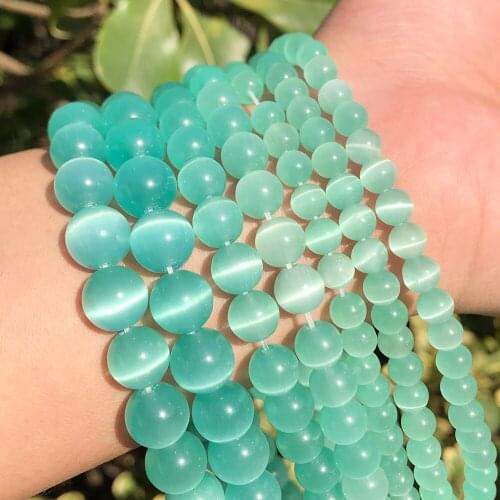 Mint Green Cat Eye Beads Natural Moonstone Opal Round Loose Glass Beads for Jewelry Making DIY Bracelet Necklace 15" 4 6 8 10mm