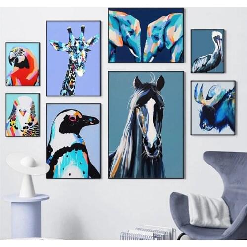 Color Horse Elephant Giraffe Bird Wall Art Canvas Painting Animal Nordic Posters and Prints Living Room Decoration Pictures