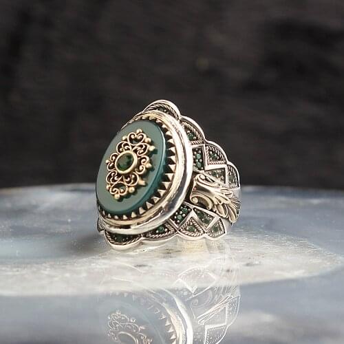 Real Sterling Silver Ring with Natural Agate or Onyx or Turquoise Gemstone Silver Women Ring Silver Men Ring Gifts for Women