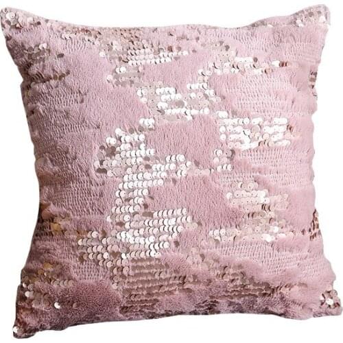 Super Soft Pillow Cover Short Plush Sofa Cushion Pillowcase Simple Sequins Decorative Case Pink Pillow Covers Car Home Decor New