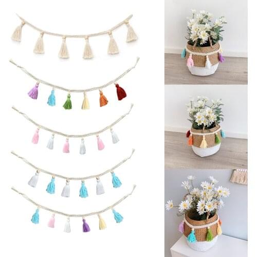 Nordic Cotton Rope Tassel Wooden Bead Garland Wall Hanging Nursery Props Ornament Kids Baby Room Home Decor 6 Color New