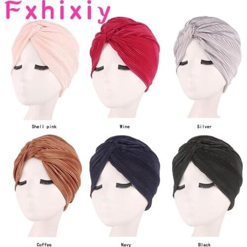 New Women Soft Turban Hijab Solid Bandana Sleep Cap Headwear Beanie Indian Pleated Hat Chemo Cancer Bonnet Hijab Wrap Head Cover