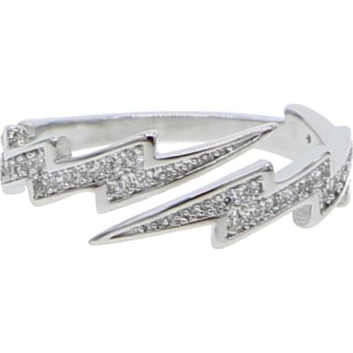 2021 New Arrive Micro Pave Clear CZ Flash Adjusted Jewelry High Quality Bling Cubic Zirconia Lightning Opening Ring For Women