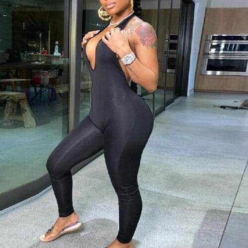 New Women Sexy Long Sleeveless Bodycon Backless Jumpsuit Rompers Clubwear Outfits One-Piece Rompers Deep V Plunge Knitted Skinny