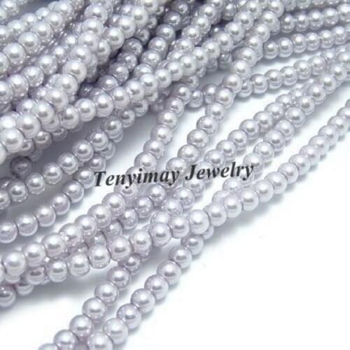 Wholesale 5 Strands 85cm/Strand 4mm Silver Grey Imitation Pearl Loose Beads For DIY