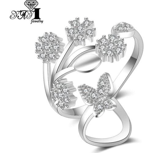 Wholesale YaYI Jewelry Fashion Princess Cut White Flower Cubic Zirconia Silver Color Engagement Wedding Party Adjustable Rings