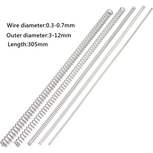 1PCS 304 Stainless Steel Wire Diameter 0.3-0.7mm Outer Diameter 3-12mm Spring Compression Pressure Springs Length 305mm