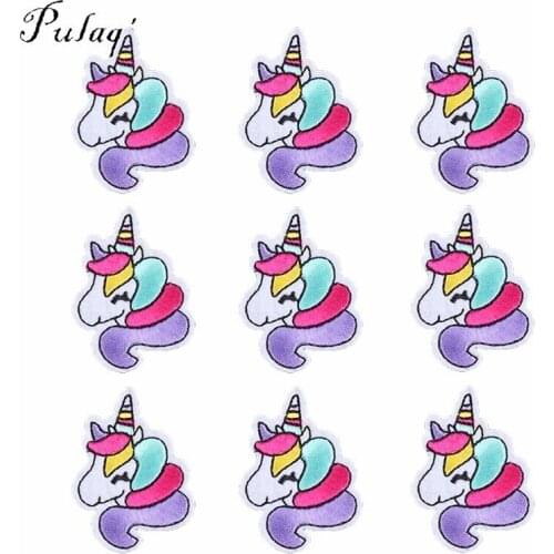 Pulaqi 10PCS Wholesale Stock Cute Unicorn Embriodered Iron Patches For Clothing Iron On Patch For Kids Clothes Decor DIY F