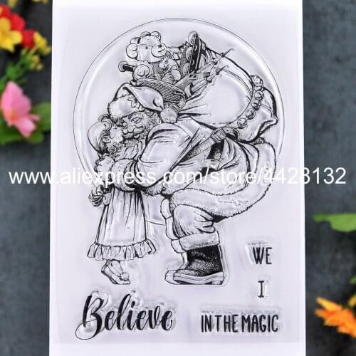 Merry Christmas Santa Believe We in the Magic Scrapbook photo cards rubber stamp clear stamp transparent stamp 20011132