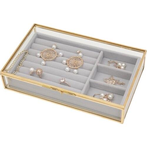 European Jewelry Display Box Jewelry Dustproof Storage Box Rectangular Retro Transparent Glass Ring Earring Display Jewellery