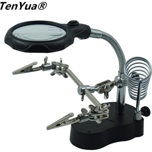 TenYua 3.5X-12X Soldering Iron Stand Clamp Desktop Magnifier with LED Light Welding Rework Repair Holder Tools