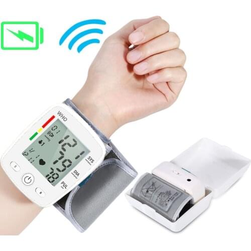Tonometer Rechargeable BP Sphygmomanometer Blood Pressure Automatic LCD Wrist Blood Pressure Monitor Heart Beat Rate Pulse Meter