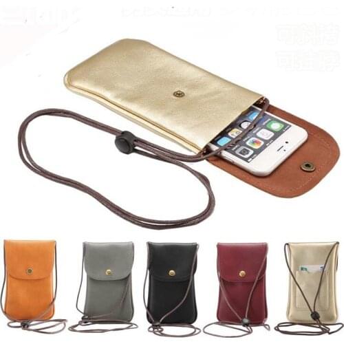 Universal 5.5-5.7 inch Phone Bag Hanging Neck Messenger Bag PU Leather Case Pocket With Lanyard