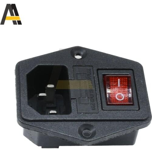10A 250V Power Switch AC 3pin AC Power Socket With Red Triple Rocker Switch Tripod Feet Of Copper With Fuse For 3D Printer