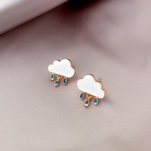 Minar Cute White Blue Enamel Water Drop Cloud Earings for Women Femme Korean Fashion Geometric Stud Earrings Statement Jewelry