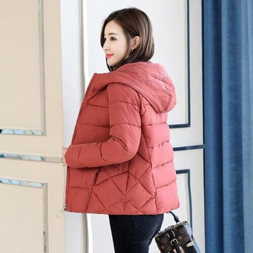 Office Ladies Short Parkas Female Winter Solid Loose Jacket Women Plus Size Hooded Stand Collar Cotton Padded Thick Womens Coat