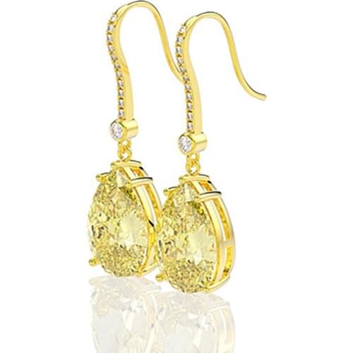 2021 New 925 Sterling Silver 9*13mm Topaz Gemstone Gold Color Drop Hook Earring For Women Charms Party Wedding Fine Jewelry Gift