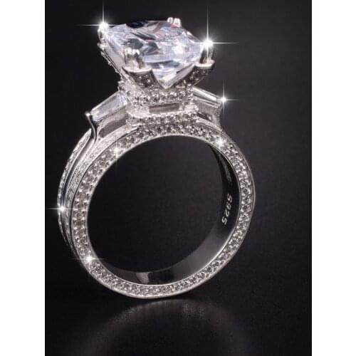 Eiffel Tower Jewelry 925 Sterling Silver Wedding Ring for Women Princess-cut Big 10ct Simulated Diamond Pave 408pcs stone Ring