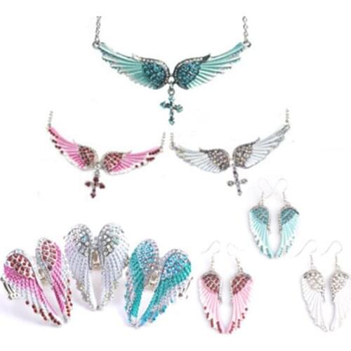Womens Jewelry Angel Wing Cross Necklace Crystal Rhinestone Fashion Elegant Women Accessories Small Gifts