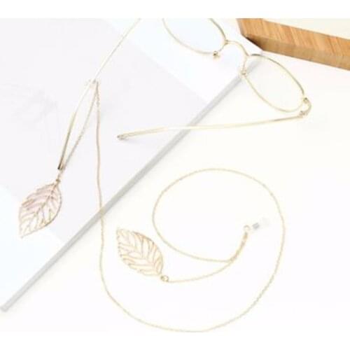 1PC Golden Leaf Pendant Sunglasses Lanyard Women Zinc Alloy Solid Sunglasses Chain Popular Metal Glasses Rope Pendant Jewelry