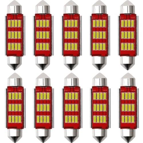 10pcs 4014 Chips Canbus C5W C10W Led Bulb 31mm 36mm 39mm 41mm Car Festoon Light Interior Dome Reading Lights 6000K Pure White