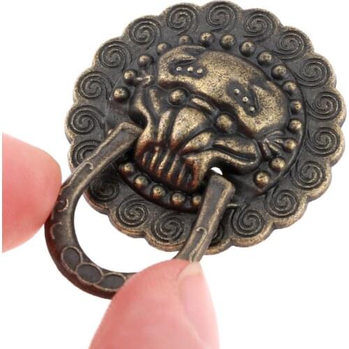 10pcs Lion Head Handles Antique Bronze Pulls Alloy Mini Knob w/screw Wine Box Jewelry Chest Drawer Cabinet Decor Vintage 29x37mm