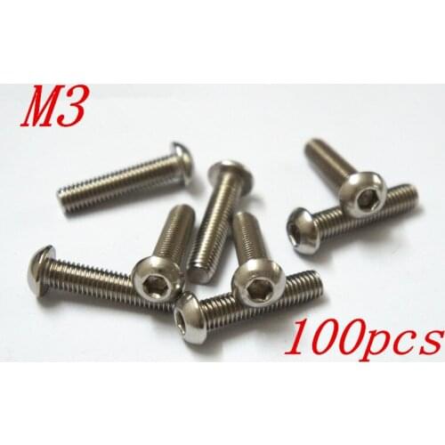 100pcs/Lot Metric Thread M3*4/5/6/8/10/12/16/18/20/22/25/30/35-50mm 304 Stainless Steel Button Head Hex Socket Cap Screws Bolts