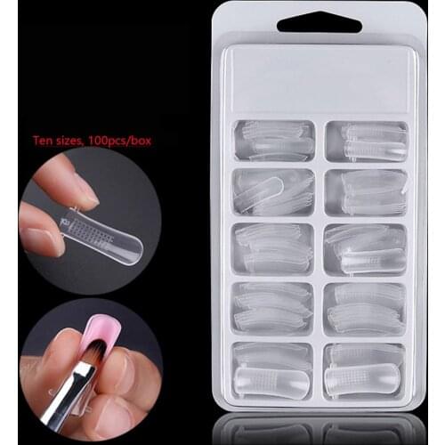100Pcs Quick Building Fake Nail Tips French Style Full Cover False Model Dual Finger Extension for UV Nail Art Tips Model