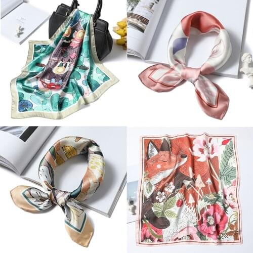 55cm Square Silk Hair Scarf Headband Small Neck Scarves Foulard Lady Fashion Print Bandana Head Kerchief Shawls and Wraps