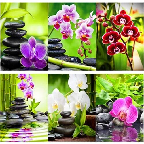 DIY 5D Diamond Painting Bamboo Flower Diamond Embroidery Scenery Cross Stitch Full Square Round Drill Manual Art Gift Home Decor