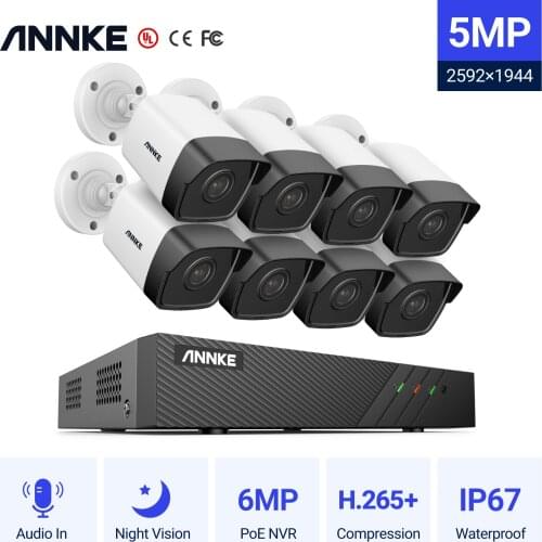 ANNKE 5MP H.265+ Super HD PoE Network Video Security System 8pcs 2.8mm Lens IP67 Outdoor POE IP Cameras Plug&Play PoE Camera Kit