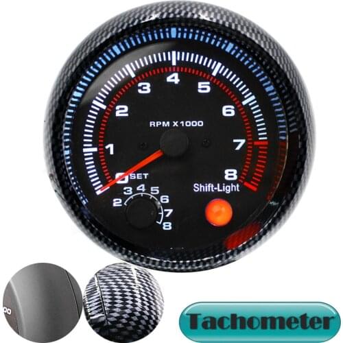 Car Gauge 3.75 Inch 95mm Tachometer for White Color LED Car Meter 12V Auto Gauge [Carbon Fiber or Black Color] TAC 0-8000 RPM