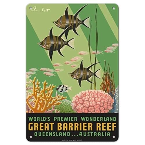 Great Barrier Reef - Queensland, Australia - Worlds Premier Wonderland by Noel Pasco Lambert c.1936 Metal Tin Sign