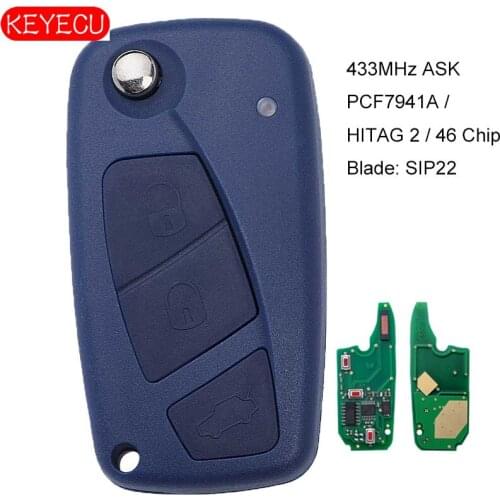 KEYECU Flip Remote Key Fob 3 Button 433MHz PCF7941/ID46 Chip Replacement for Fiat Panda 2003-2012