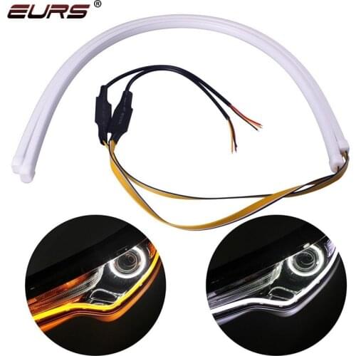2x 60cm White Yellow Flexible LED DRL Daylight For Headlight Strip daytime running light 30cm Car Signal Light Auto Parking Lamp