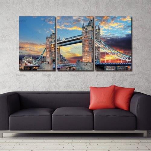 Canvas Paintings Wall Decoration Home Decor 3 Panel Unframed Canvas Photo Prints London Tower Bridge Nightfall Wall Art Picture