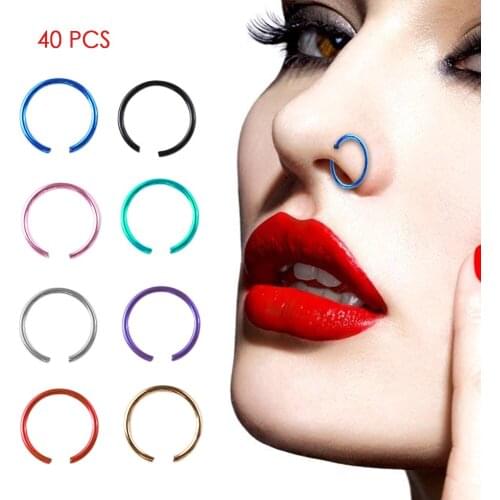 40 PCS/Pack Sexy Fake Nose Ring Circle Clip On Nose Hoop Body Jewelry Non Piercing Unisex Non Piercing