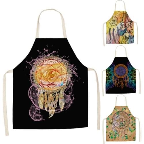 Dreamcatcher Printed Kitchen Aprons for Women Home Cooking Baking Waist Bib Pinafore Cotton Linen Apron