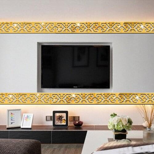 Waistline Crystal Acrylic 3D Mirror Self Adhesive Wall Sticker Baseboard Ceiling Decorative background wall stickers JM022