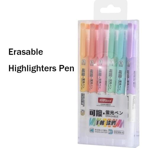 6Pcs/Box Erasable Double Head Highlighters Art Markers Highlighter Pen Fluorecent Pen School Supplies Office Chalk Marker