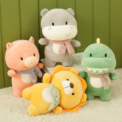 Cute dinosaur hippo lion pig plush toy plush toy doll soft outfit childrens birthday gift room decoration
