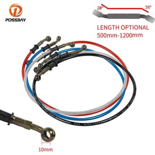 Motorcycle Dirt Bike Braided Brake Hose Steel Brake Cable Hydraulic Pipe 28 Degrees Banjo 500mm-1200mm for Universal Motorbike