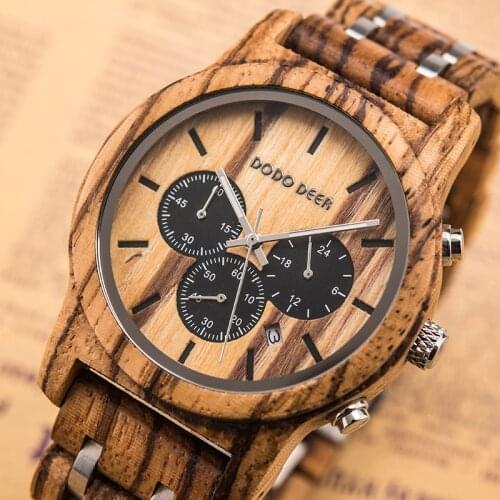 DODO DEER Wooden Watch for Men in Quartz Stop Wristwatches Male Chronograph Waterproof Luminous Hands Show Date Dropship