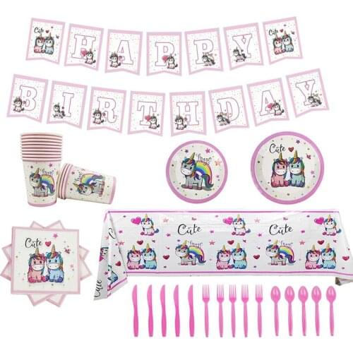 Rainbow Unicorn Decoration Birthday Party Kids Unicorn Theme Disposable Tableware Set Baby Shower Girl Birthday Party Supplies