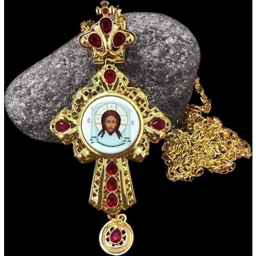 Pectoral Jesus Cross Necklace Orthodox icon Long Neckla Baptism Christian Golden Priest Crucifix Long Chain Religious Crafts